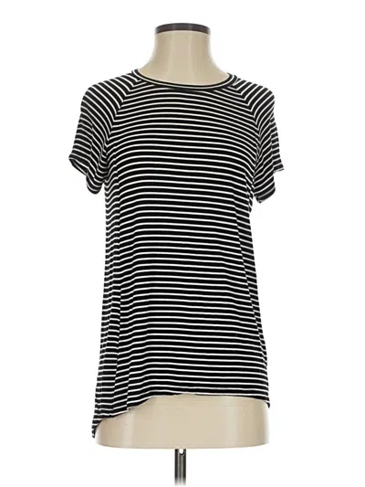 Pre-owned H By Bordeaux Short Sleeve Top Black Stripes Pattern Boatneck Tops