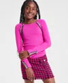 H By Habitual Big Girls Crochet-trim Rib-knit Top In Pink