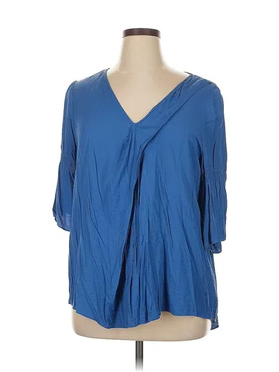Pre-owned H By Halston 3/4 Sleeve Blouse In Blue