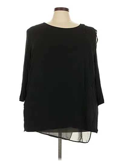Pre-owned H By Halston 3/4 Sleeve Top Black One Shoulder Neckline Tops