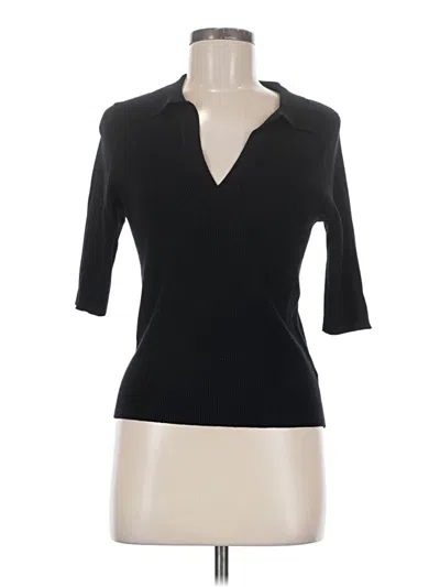 Pre-owned H By Halston 3/4 Sleeve Top Black V-neck Tops
