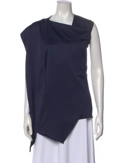 Pre-owned H By Halston Asymmetrical Sleeveless Top In Blue