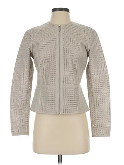 Pre-owned H By Halston Faux Leather Jacket In Gray