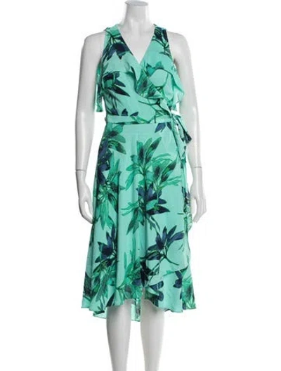 Pre-owned H By Halston Floral Print Midi Length Dress In Green