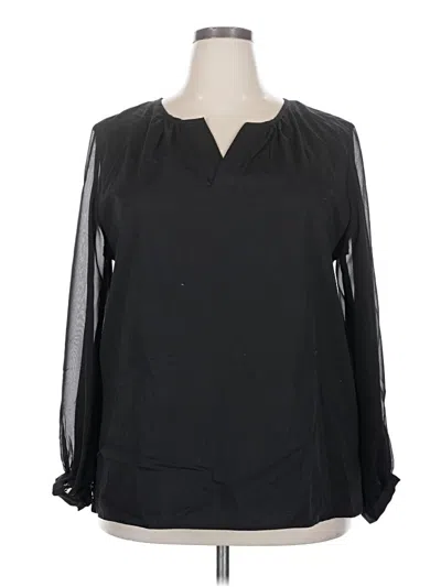Pre-owned H By Halston Long Sleeve Blouse In Black