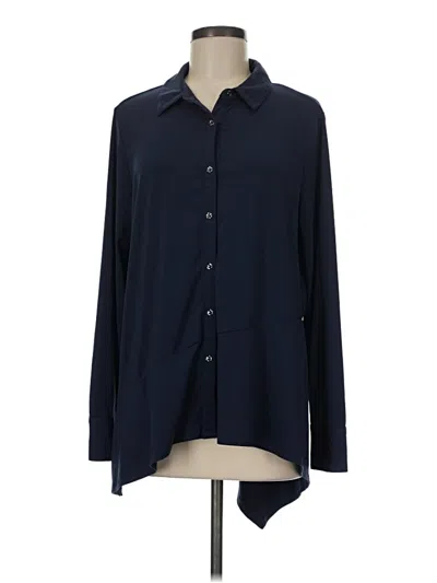 Pre-owned H By Halston Long Sleeve Blouse In Blue
