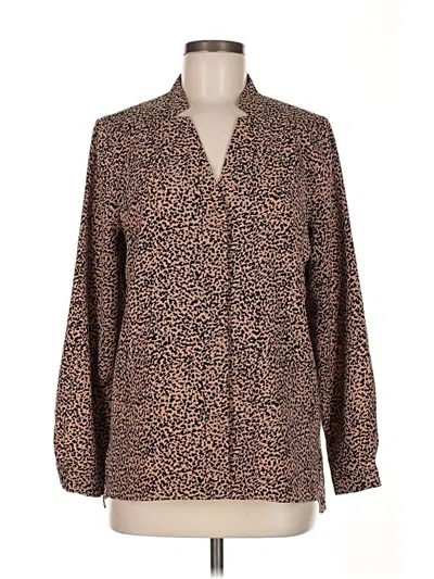 Pre-owned H By Halston Long Sleeve Blouse In Brown