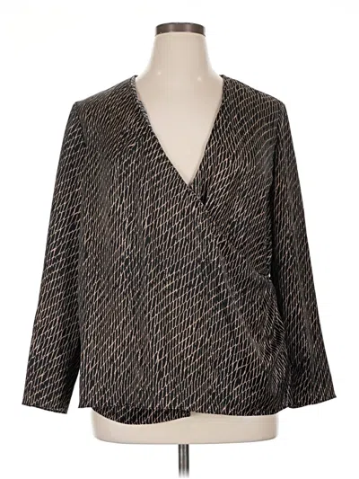 Pre-owned H By Halston Long Sleeve Blouse In Brown
