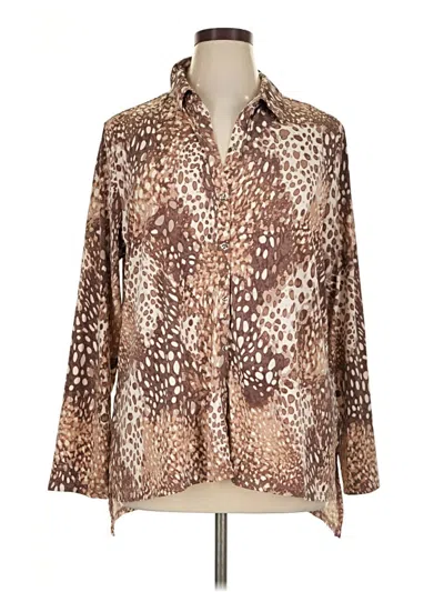Pre-owned H By Halston Long Sleeve Blouse In Brown