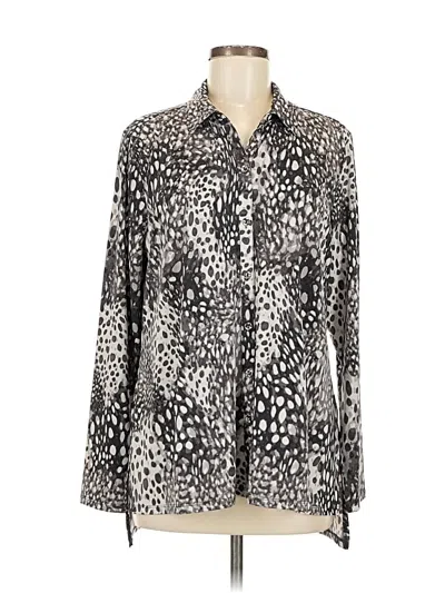 Pre-owned H By Halston Long Sleeve Blouse In Silver
