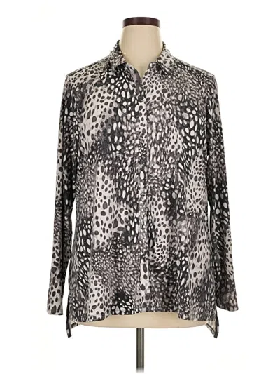 Pre-owned H By Halston Long Sleeve Blouse In Silver