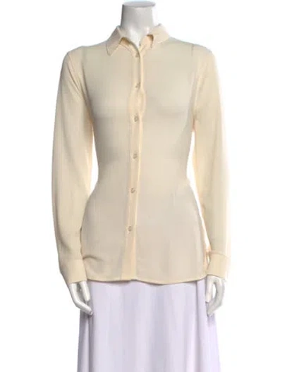 Pre-owned H By Halston Long Sleeve Button-up Top In Neutral