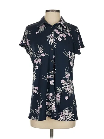 Pre-owned H By Halston Short Sleeve Blouse In Black