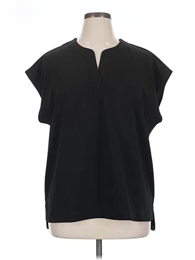 Pre-owned H By Halston Short Sleeve Blouse In Black