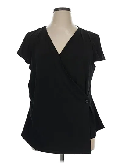 Pre-owned H By Halston Short Sleeve Blouse In Black