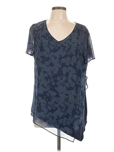 Pre-owned H By Halston Short Sleeve Blouse In Blue