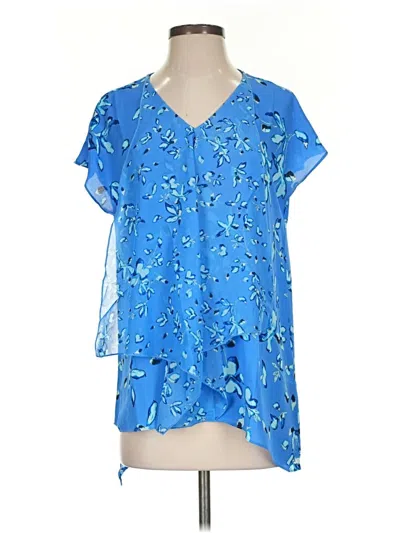 Pre-owned H By Halston Short Sleeve Blouse In Blue