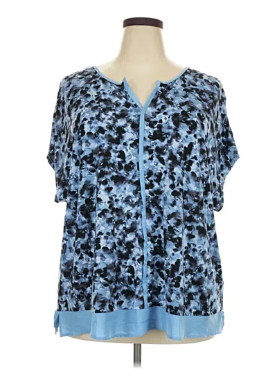 Pre-owned H By Halston Short Sleeve Blouse In Blue