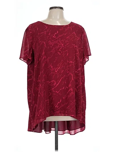 Pre-owned H By Halston Short Sleeve Blouse In Burgundy