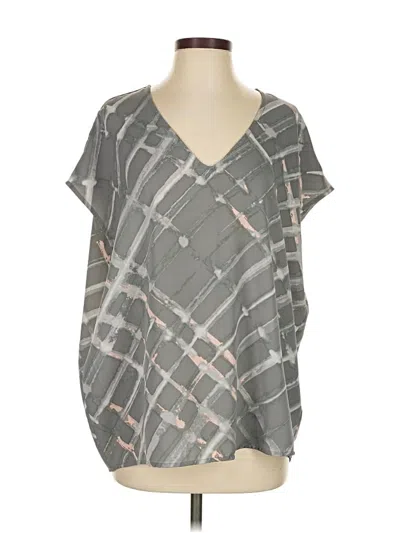 Pre-owned H By Halston Short Sleeve Blouse In Gray