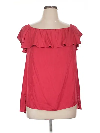 Pre-owned H By Halston Short Sleeve Blouse In Red