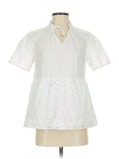 Pre-owned H By Halston Short Sleeve Blouse In White