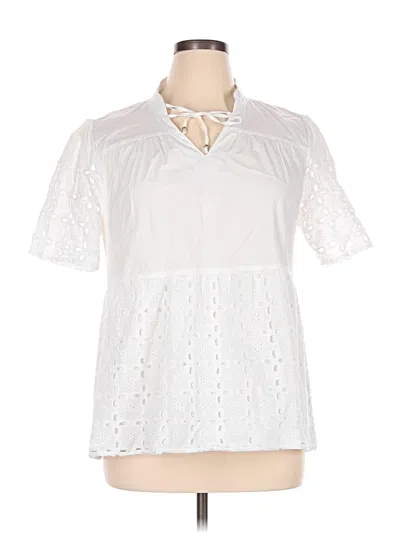 Pre-owned H By Halston Short Sleeve Blouse In White