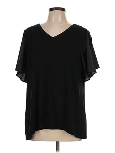 Pre-owned H By Halston Short Sleeve Top Black V-neck Tops