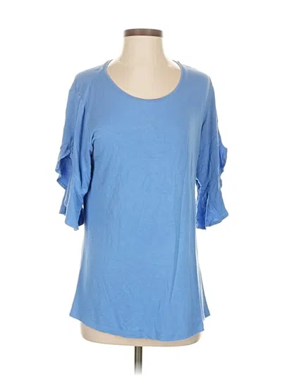 Pre-owned H By Halston Short Sleeve Top Blue Cold Shoulder Neckline Tops
