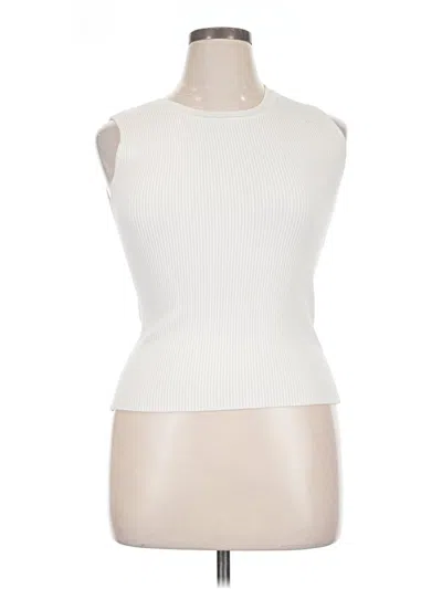 Pre-owned H By Halston Sleeveless Top Ivory High Neck Tops