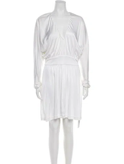 Pre-owned H By Halston V-neck Mini Dress In Neutrals