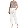 H Halston Pleated Self Tab Ankle Crop Pants In White In White