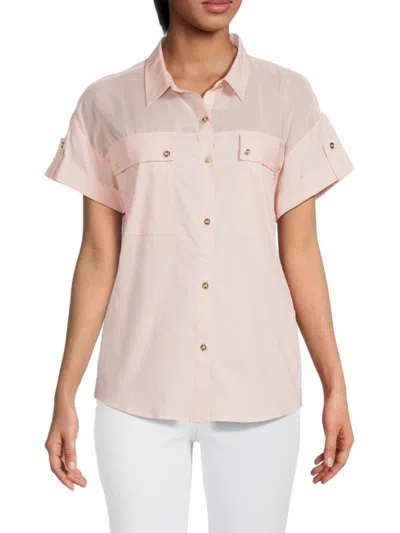 H Halston Women's Cotton Blend Cargo Shirt In Pale Blush