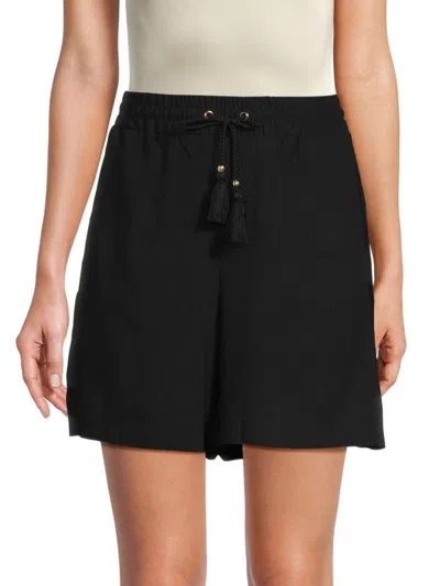 H Halston Women's Crinkle Drawstring Shorts In Black