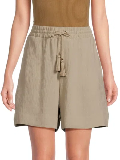 H Halston Women's Crinkle Drawstring Shorts In Khaki