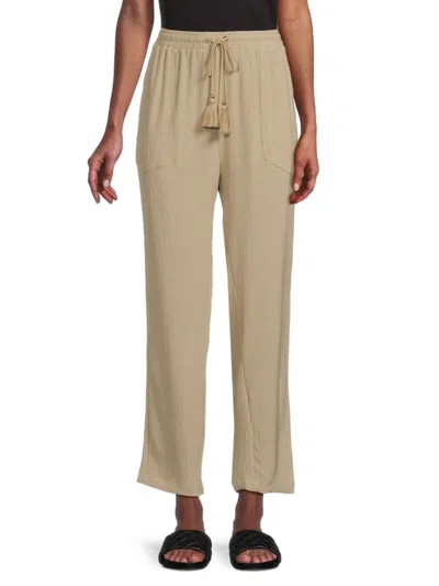 H Halston Women's Crinkle Straight Leg Pants In Brown