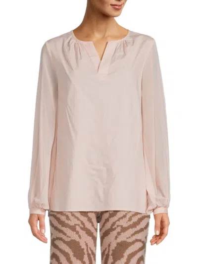 H Halston Women's V Neck Puff Sleeve Blouse In Pale Blush