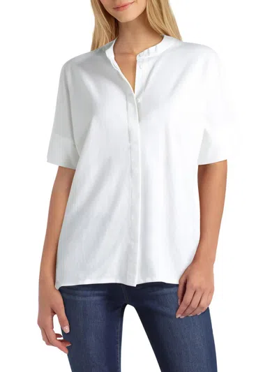 H Halston Womens Casual Button Down Blouse In White