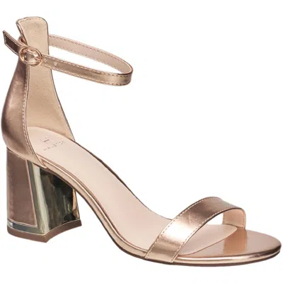 H Halston Womens Vegan Leather Ankle Strap Heel Sandals In Gold