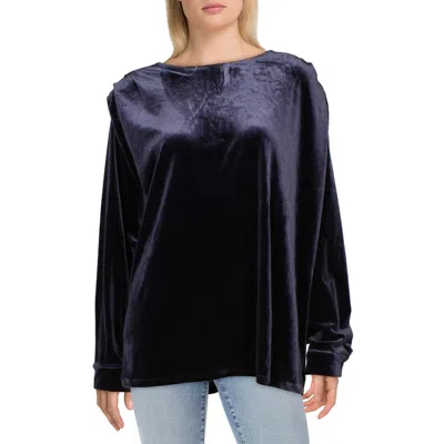 H Halston Womens Velvet Long Sleeves Pullover Top In Blue