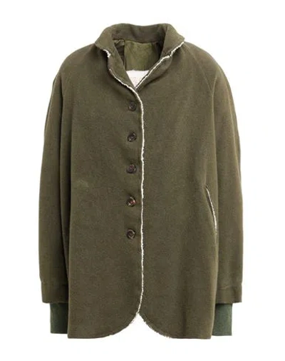H+ Hannoh Wessel Woman Coat Military Green Size 10 Virgin Wool, Cashmere