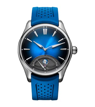 H. Moser & Cie Stainless Steel Pioneer Retrograde Seconds Watch In Blue
