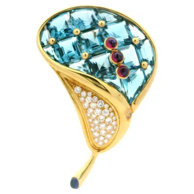 Pre-owned H. Stern 18k Gold Blue Topaz Garnet Iolite Diamond Calla Lily Flower Pin Brooch