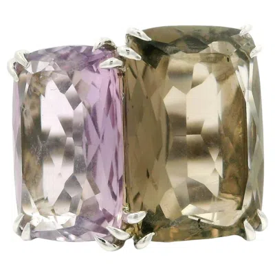 Pre-owned H. Stern 18k White Gold Amethyst Smoky Quartz & Diamond Cobblestone Noble Ring