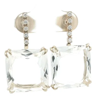 Pre-owned H. Stern 18k White Gold Mixed Cut White Quartz W/ Diamond Cobblestone Earrings