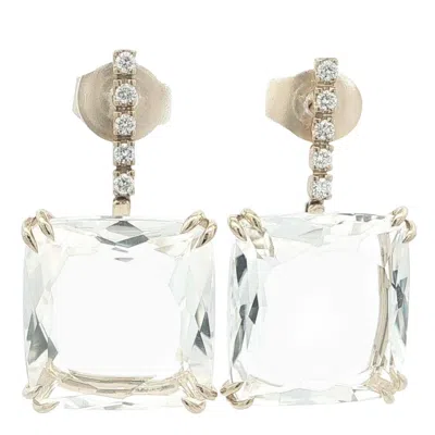 Pre-owned H. Stern 18k White Gold Mixed Cut White Quartz W/ Diamond Cobblestone Earrings
