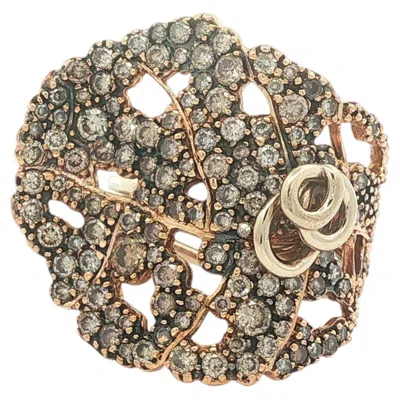 Pre-owned H. Stern 18k Yellow Gold Fancy Brown Diamonds Covered Leaf Floral Wrap Ring