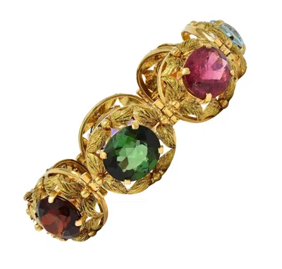 Pre-owned H. Stern 1950's Multi-gem 18k Yellow Gold Vintage Floral Foliate Link Bracelet