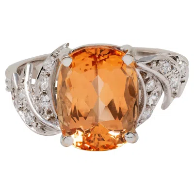Pre-owned H. Stern 1950's Orange Topaz Diamond 18 Karat White Gold Vintage Fanning Ring