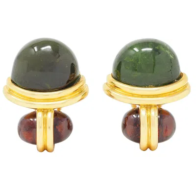 Pre-owned H. Stern 1980's Garnet Tourmaline 18 Karat Yellow Gold Vintage Cabochon Earrings